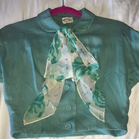 Turquoise vintage crop top and tie - Picture 2 of 2